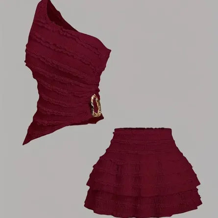 Elegance One-Shoulder Ruffled Mini Dress with Chic Buckle Accent - Image 7