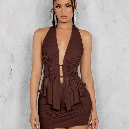 Elegance Defined: Ruched Halter & Side-Split Skirt Two-Piece Set