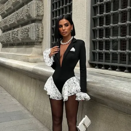 The Florence Ruffle Trim Blazer Bodysuit