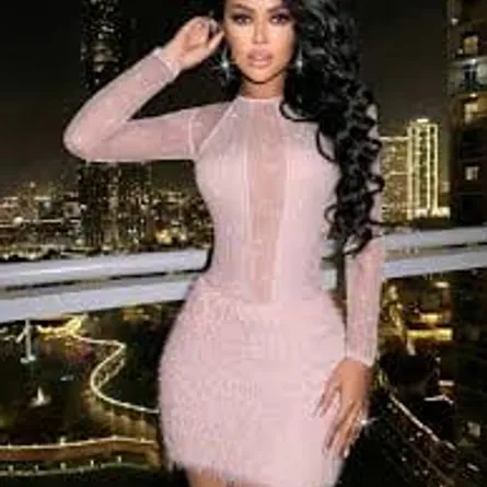Glamorous Glitter Mesh & Feather Trim Mini Dress