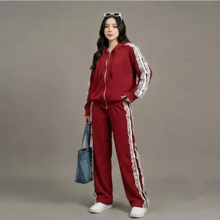 Women's Casual Zip-Up Tracksuit with Lace Panels - Image 7