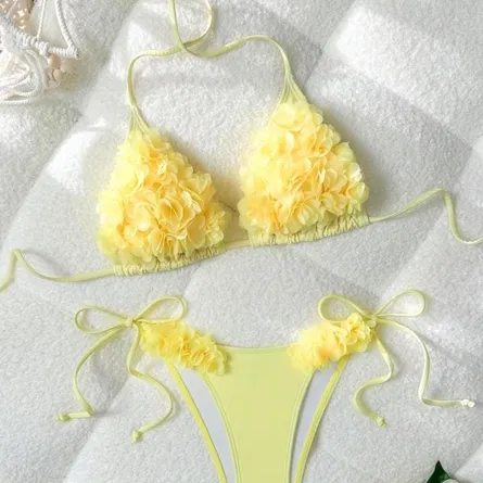 Sunshine Blossom Halter Bikini Set – Butter Yellow - Image 3