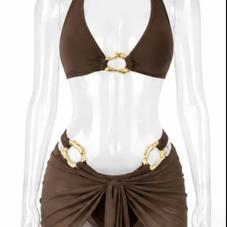Chic Metal-Ring Halter Bikini & Sarong Set - Image 5