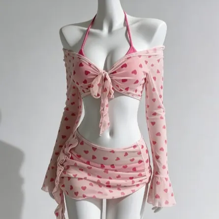 Sweetheart Three-Piece Mesh Cover-Up Set - Image 5
