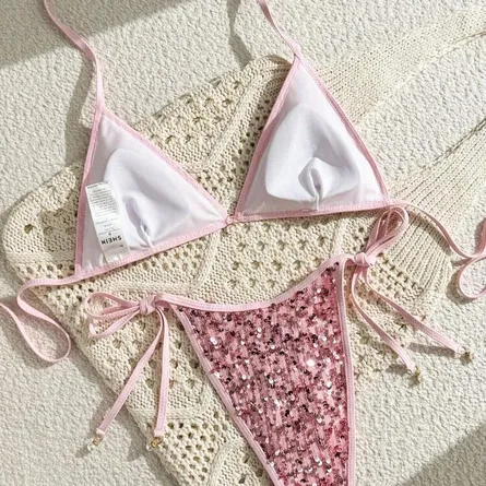 Shimmer & Shine: Pink Sequin Triangle Bikini Set - Image 5