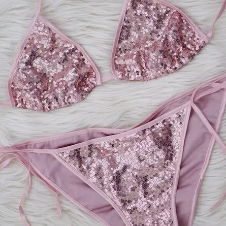 Shimmer & Shine: Pink Sequin Triangle Bikini Set - Image 4