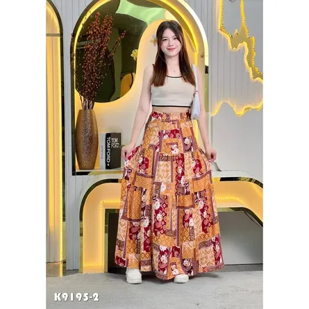Printed Long Flared Skirt for Women