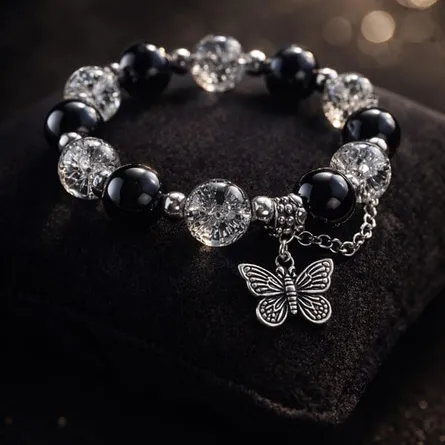 Goth Butterfly Beaded Bracelet
