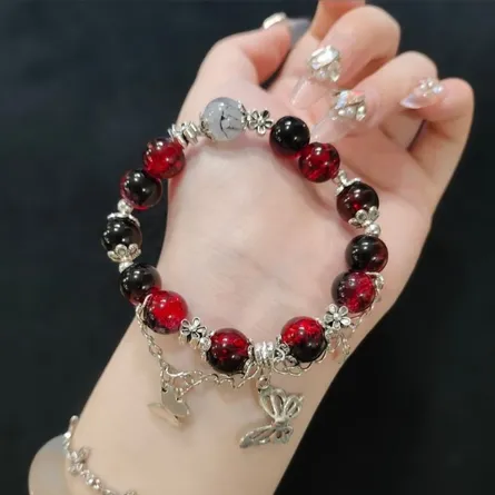 Product Description: Goth & Punk Style Beaded Charm Bracelet