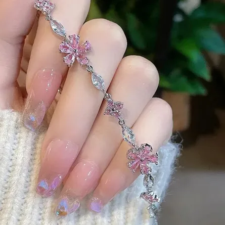 Sparkling Pink Floral Cluster Link Bracelet in Sterling Silver - Image 4