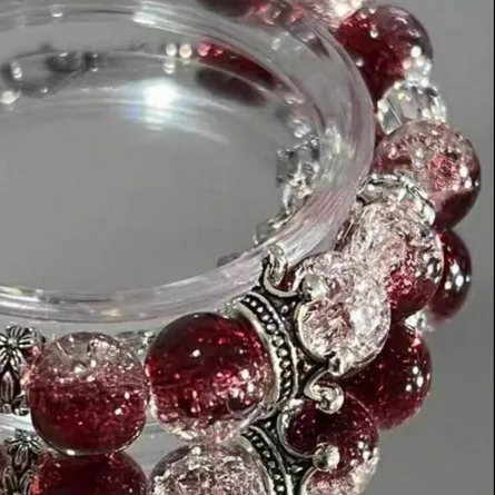 Elegant Deep Red Crackle Quartz Beaded Bracelet with Silver Wing & Sphere Charms - Image 4