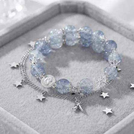 Celestial Blue Crackle Bead Bracelet