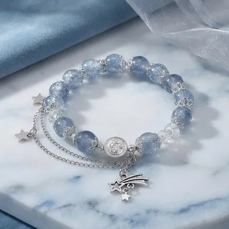 Celestial Blue Crackle Bead Bracelet - Image 3