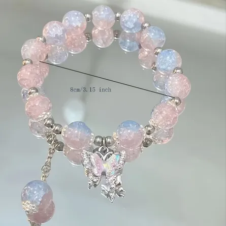 Ethereal Aurora Beaded Bracelet with Iridescent Butterfly Charm and Dangle - Image 4