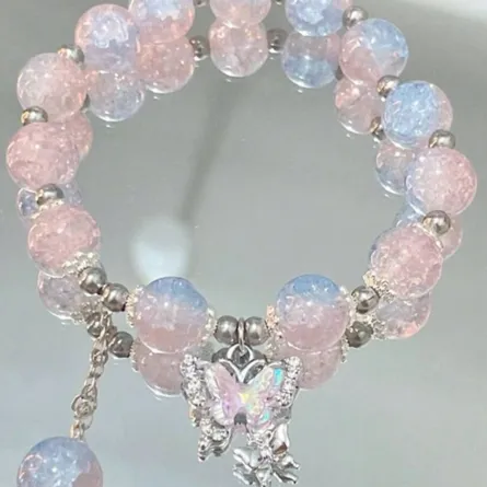 Ethereal Aurora Beaded Bracelet with Iridescent Butterfly Charm and Dangle - Image 3