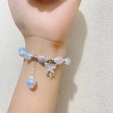 Ethereal Aurora Beaded Bracelet with Iridescent Butterfly Charm and Dangle - Image 5