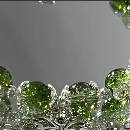 Cracked Glass & Green Beaded Double-Layer Silver-Tone Bracelet with Butterfly Charm - Image 4