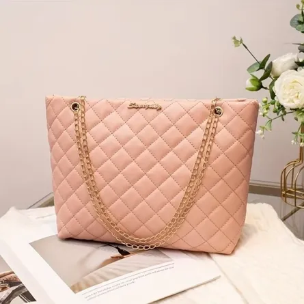 Elegant Quilted Tote Bag with Chain Strap - Image 4