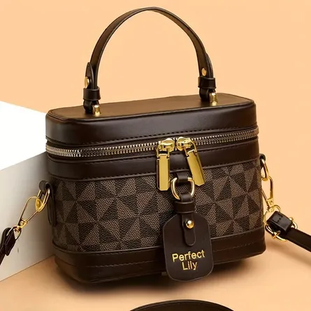 Elegant Monogram Vanity Box Bag with Gold Accents