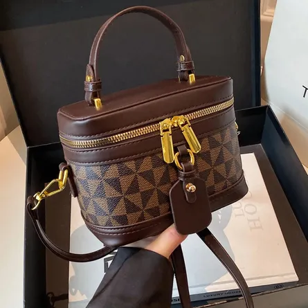 Elegant Monogram Vanity Box Bag with Gold Accents - Image 4