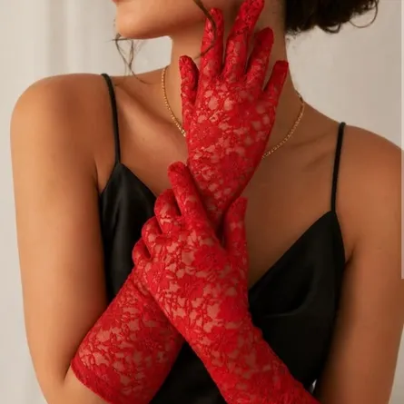 Elegant Floral Lace Long Gloves - Image 4