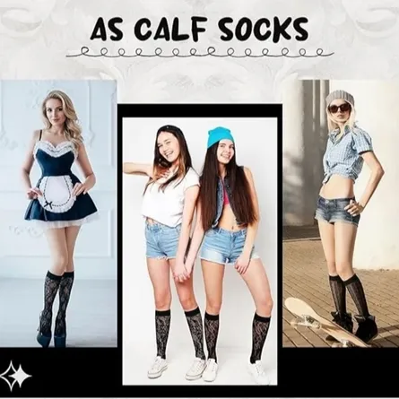Women's Sheer Knee-High Socks with Delicate Heart & Dot Lace Pattern