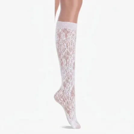 Women's Sheer Knee-High Socks with Delicate Heart & Dot Lace Pattern - Image 4