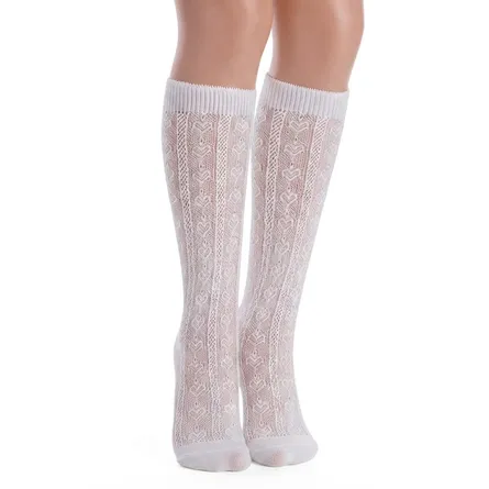 Women's Sheer Knee-High Socks with Delicate Heart & Dot Lace Pattern - Image 5