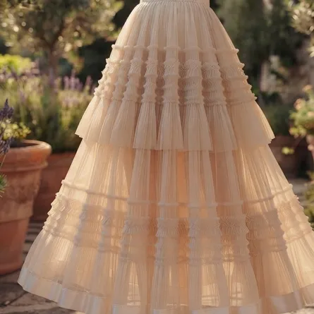 Ethereal Tiered Tulle Maxi Skirt in Champagne - Image 5