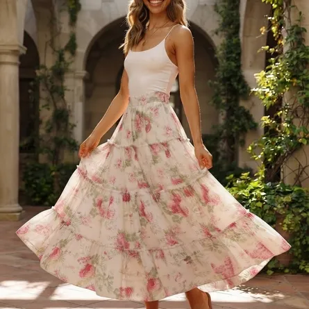 Vintage Floral Tiered Chiffon Maxi Skirt - Image 3