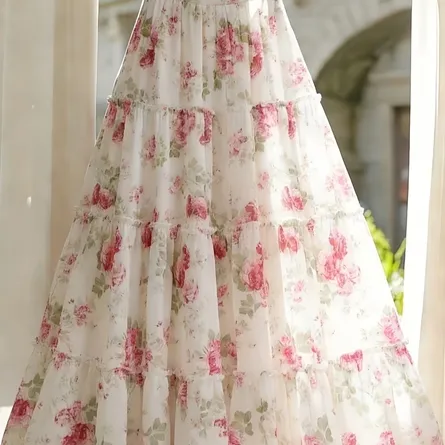 Vintage Floral Tiered Chiffon Maxi Skirt - Image 5