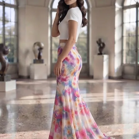 Elegant Floral Print Mermaid Maxi Skirt - High-Waisted Bodycon Style - Image 5