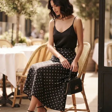 Timeless Polka Dot Maxi Skirt - Black & White Collection - Image 3