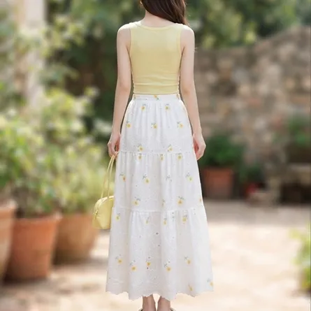 Ethereal Floral Eyelet Tiered Maxi Skirt - White - Image 6