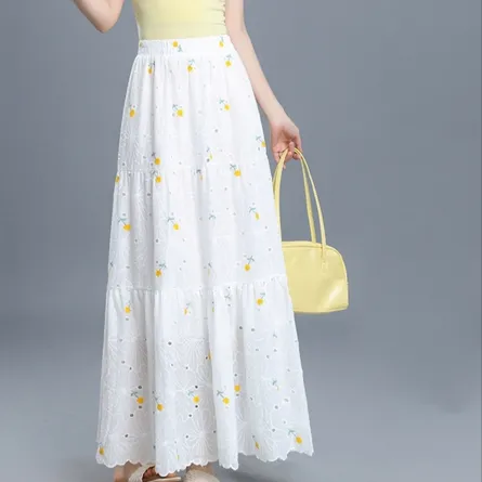 Ethereal Floral Eyelet Tiered Maxi Skirt - White - Image 3