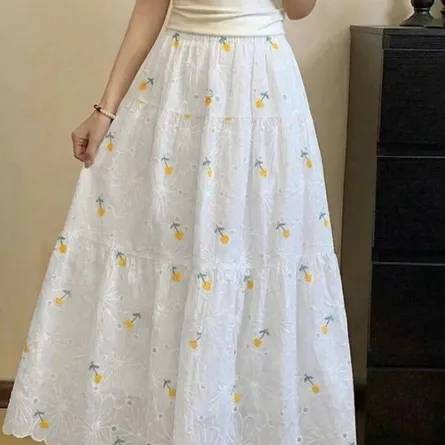 Ethereal Floral Eyelet Tiered Maxi Skirt - White - Image 4