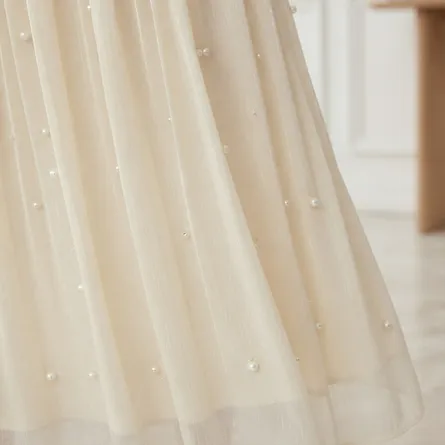 Elegant A-line Pearl Embellished Chiffon Maxi Skirt - Cream/White - Image 5