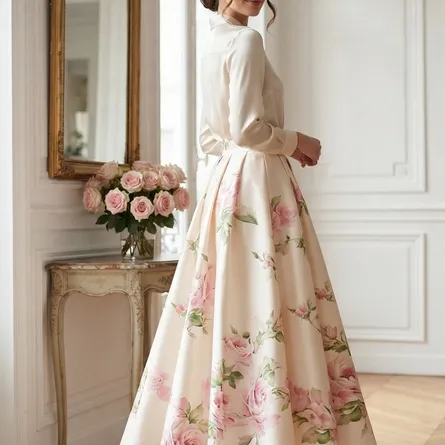 Blush Rose Garden Maxi Skirt - Elegant A-Line Ball Gown Skirt - Image 4
