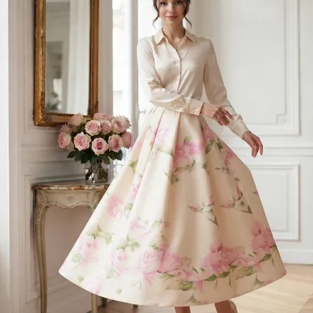 Blush Rose Garden Maxi Skirt - Elegant A-Line Ball Gown Skirt - Image 3