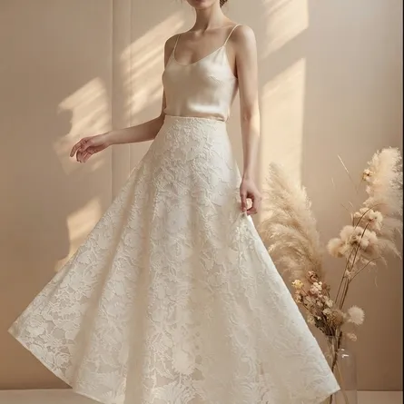Elegant Floral Lace A-Line Midi Skirt