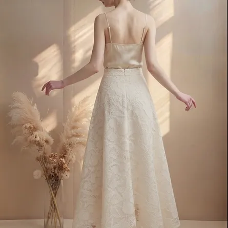 Elegant Floral Lace A-Line Midi Skirt - Image 4