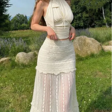 Ethereal Tiered Lace Maxi Skirt in Cream - Image 4