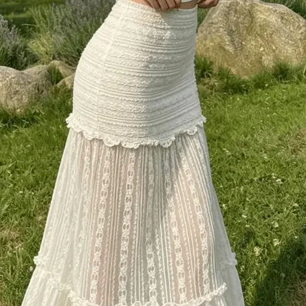 Ethereal Tiered Lace Maxi Skirt in Cream - Image 3