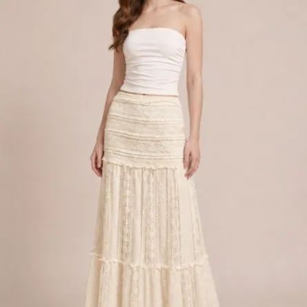 Ethereal Tiered Lace Maxi Skirt in Cream