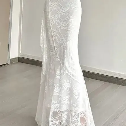 Elegant White Lace Mermaid Skirt with Ruffle Detail - Image 3