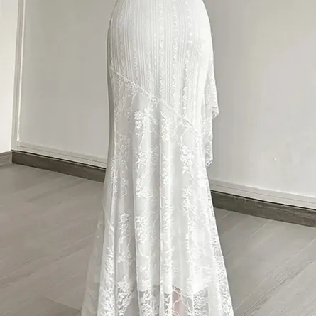 Elegant White Lace Mermaid Skirt with Ruffle Detail - Image 5