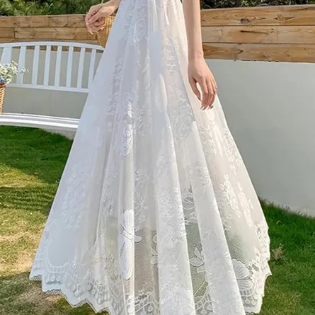 Women's Elegant Floral Lace Maxi Skirt - High-Waisted A-Line Tulle Skirt for Summer - Image 4