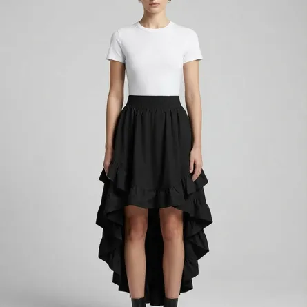 Victorian-Inspired Ruffled High-Low Maxi Skirt - Elegant Steampunk & Lolita Style