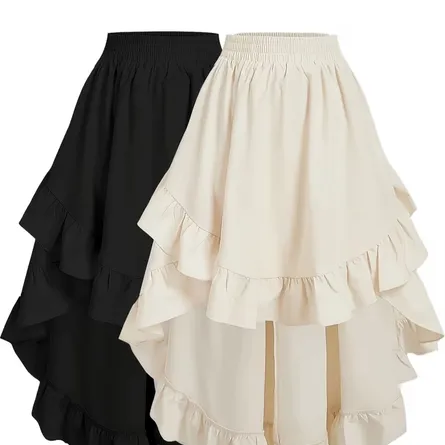 Victorian-Inspired Ruffled High-Low Maxi Skirt - Elegant Steampunk & Lolita Style - Image 8
