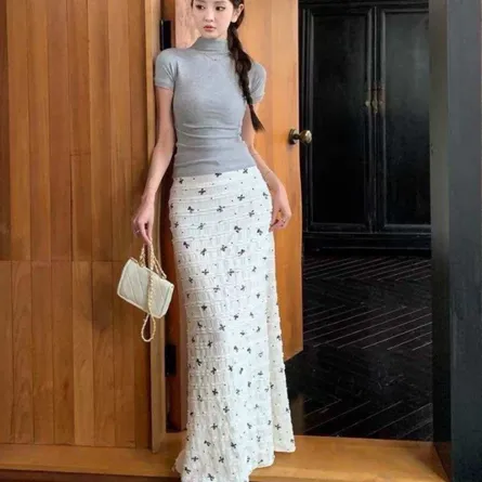 Black & White Floral Smocked Maxi Skirt